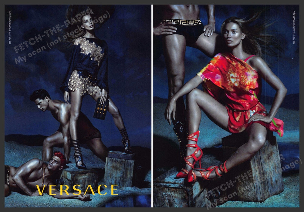 Versace Daria Werbowy & Kate Moss 2010s Print Ad 2013 (1 Pg Front & Back) Legs Fetch-the-Paper