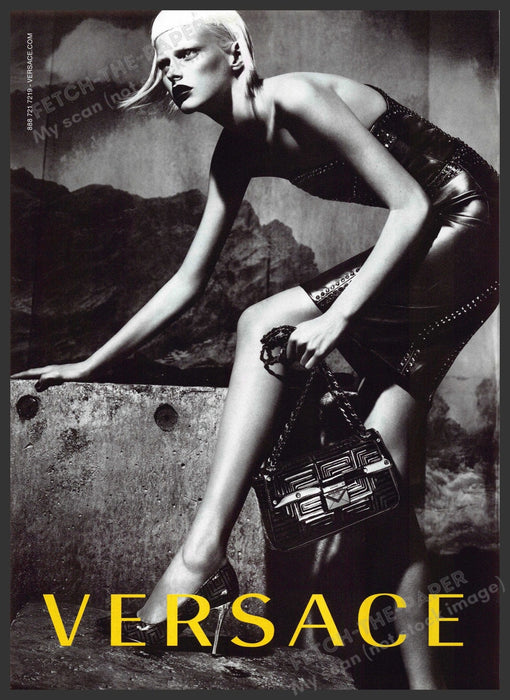Versace Fashion 2010s Print Advertisement 2012 Model Legs Rock Grayscale Fetch-the-Paper