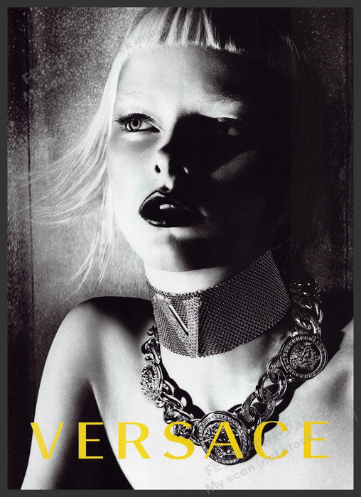 Versace Jewelry 2010s Print Advertisement 2012 Blonde Grayscale Fetch-the-Paper