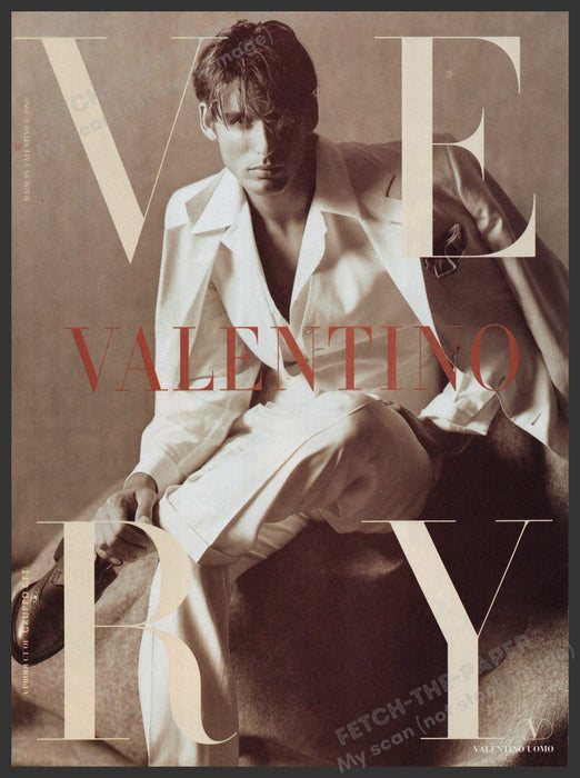 Very Valentino Campaign 1990s Print Advertisement 1993 Sexy Male Model Fetch-the-Paper