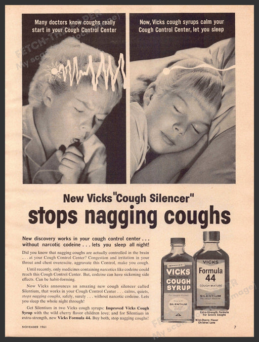 Vicks 1960s Print Advertisement Ad 1961 "Cough Silencer" Vicks