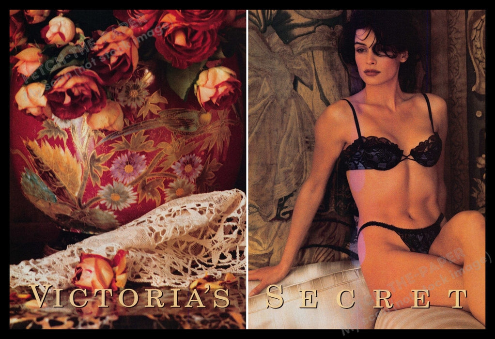 Victoria's Secret Lingerie 1990s Print Advertisement (2 Pg) 1991 Legs Black Lace Fetch-the-Paper