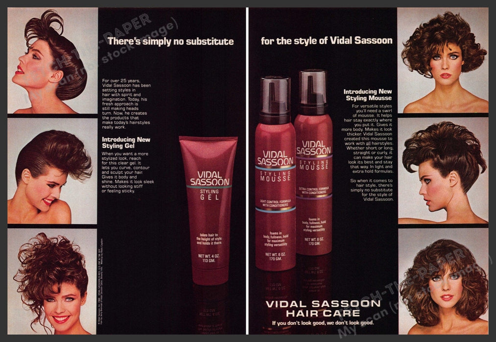 Vidal Sassoon 1980s Magazine Print Ad (2 pages) 1984 Styles Hair Fetch-the-Paper