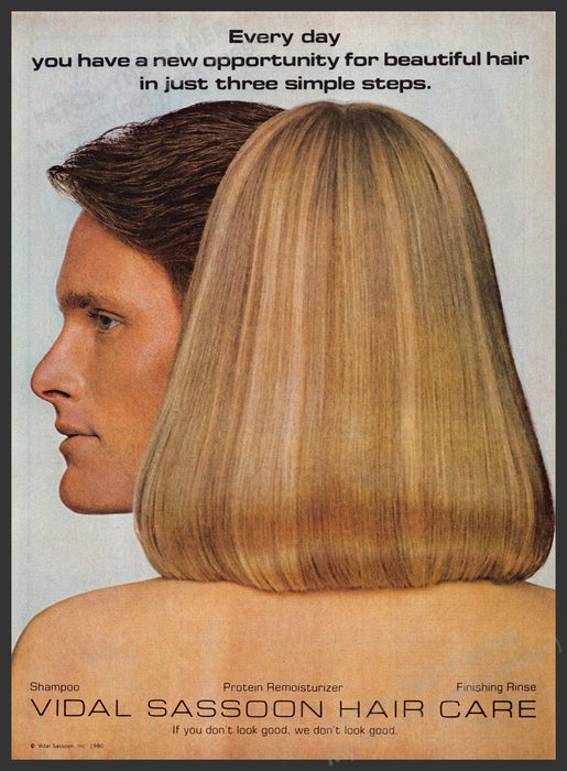 Vidal Sassoon 1980s Magazine Print Advertisement 1981 Blonde Hair Every Day Fetch-the-Paper