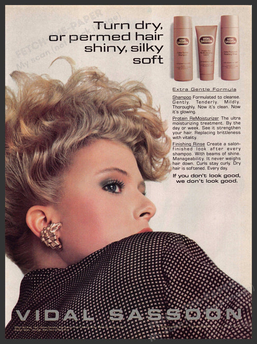 Vidal Sassoon 1980s Magazine Print Advertisement 1985 Hair Blonde Shiny Vidal Sassoon