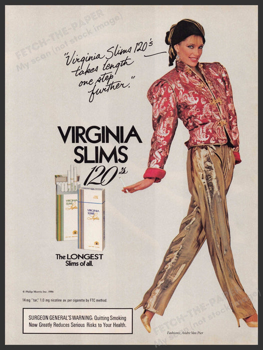 Virginia Slims 120's 1980s Magazine Print Advertisement 1986 Legs One Step Virginia Slims