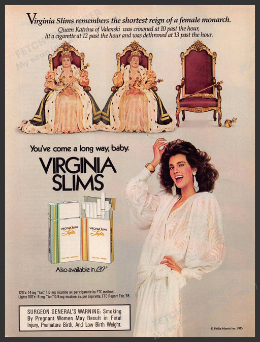 Virginia Slims 1980s Magazine Print Advertisement 1986 Queen Katrina of Valenski Virginia Slims