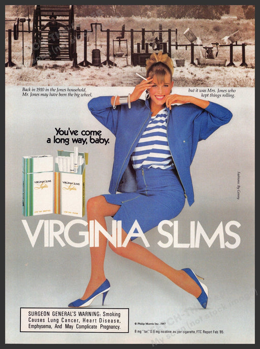 Virginia Slims 1980s Print Advertisement Ad 1987 Mr. Jones Big Wheel Rolling Leg Virginia Slims