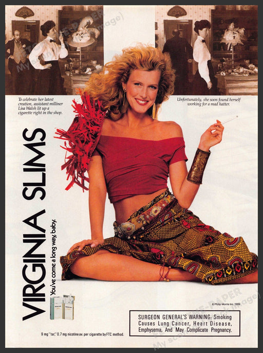 Virginia Slims 1980s Print Advertisement Ad 1989 Lisa Walsh Milliner Hat Maker Virginia Slims