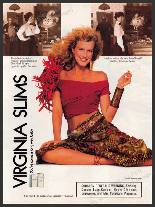 Virginia Slims 1980s Print Advertisement Ad 1989 Lisa Walsh Milliner Hat Maker Virginia Slims