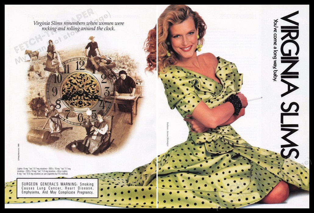 Virginia Slims 1980s Print Advertisement Ad (2 pgs) 1989 Fetch the Paper!