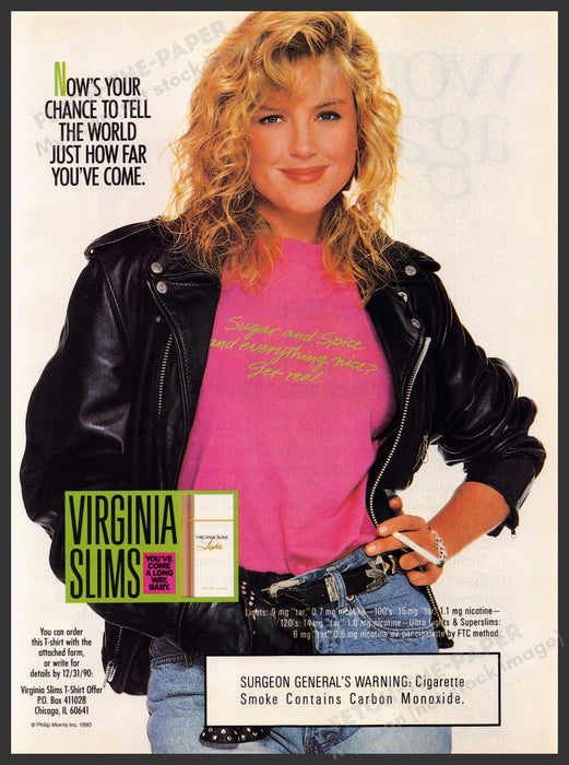 Virginia Slims 1990s Magazine Print Advertisement 1990 "Sugar and spice..." Virginia Slims