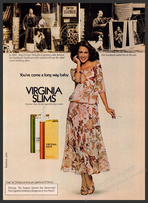 Virginia Slims Cigarettes 1970s Print Advertisement 1979 Packing Crate Fetch-the-Paper