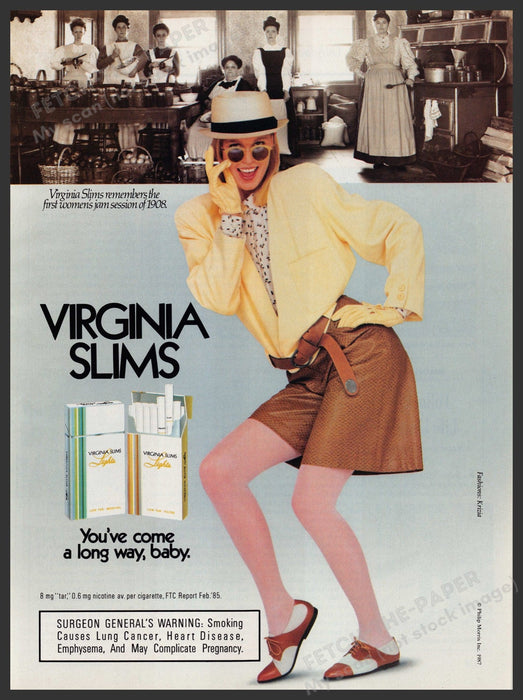 Virginia Slims Cigarettes Jam Session 1980s Print Advertisement Ad 1987 Legs Fetch-the-Paper