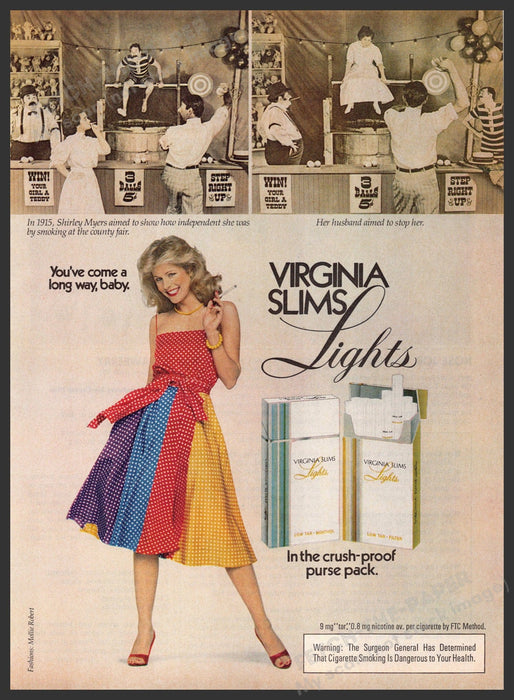Virginia Slims Lights 1980s Magazine Print Ad 1981 Legs Polka Dot Dress Fetch-the-Paper