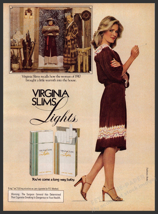 Virginia Slims Lights 1980s Magazine Print Advertisement 1981 Little Warmth Fetch-the-Paper