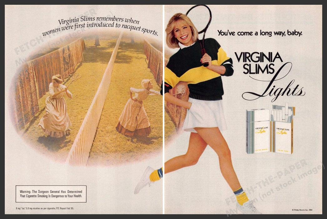 Virginia Slims Lights 1980s Magazine Print Advertisement (2 pages) 1985 Legs Virginia Slims Lights
