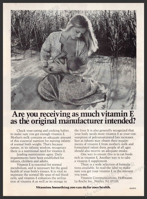 Vitamin E 1980s Print Advertisement 1982 Breastfeeding Importance Fetch-the-Paper