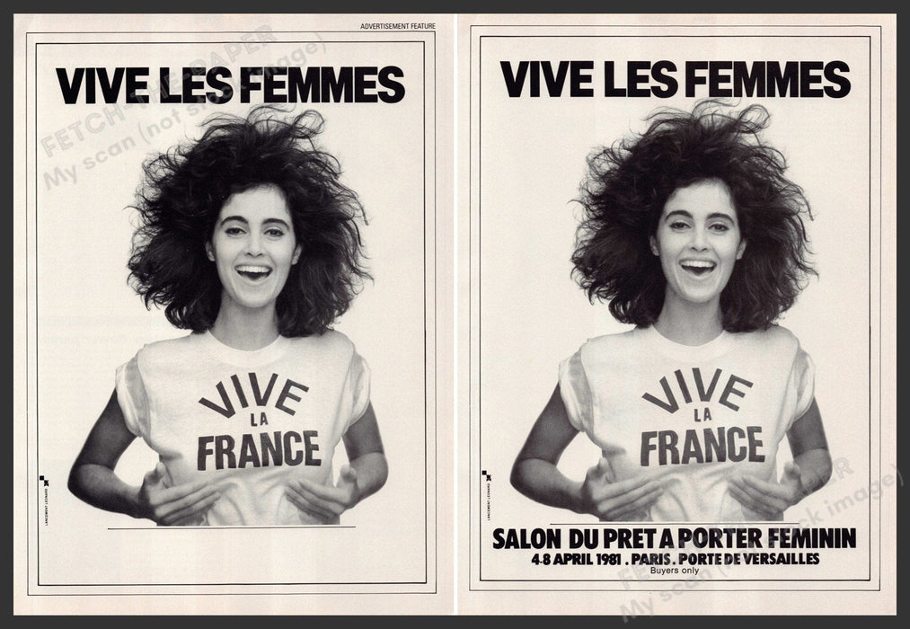 Vive Les Femmes "Long Live the Women" 1980s Print Advertisement (2 pages) 1981 Fetch-the-Paper