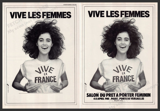 Vive Les Femmes "Long Live the Women" 1980s Print Advertisement (2 pages) 1981 Fetch-the-Paper