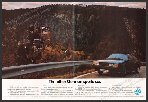 Volkswagen Scirocco GTX 1980s U.K. Print Ad (2 pgs) 1986 Eltz Castle Germany Volkswagen