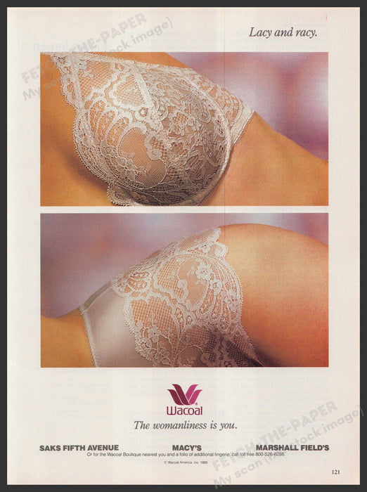 Wacoal Lingerie 1980s Print Advertisement Ad 1988 "Lacy and racy" Fetch-the-Paper
