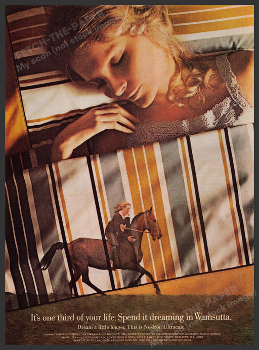 Wamsutta Bed Linens 'Tomorrow Stripe' Shown 1970s Print Advertisement Ad 1973 Fetch the Paper!