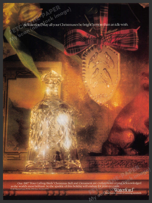 Waterford "Four Calling Birds" Bell & Ornament 1980s Print Advertisement Ad 1987 Fetch-the-Paper