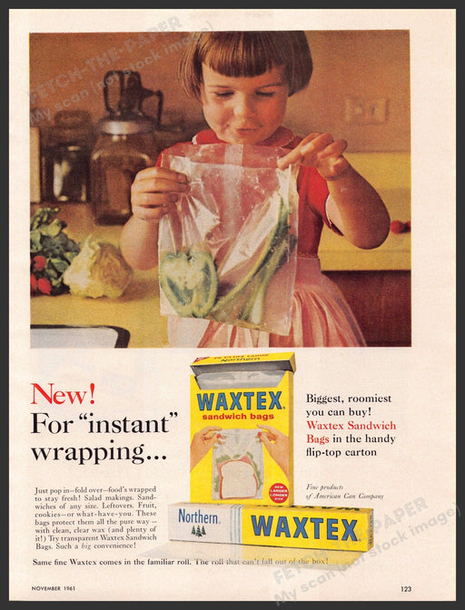 Waxtex 1960s Print Advertisement 1961 Sandwich Bags Little Girl Kitchen Waxtex