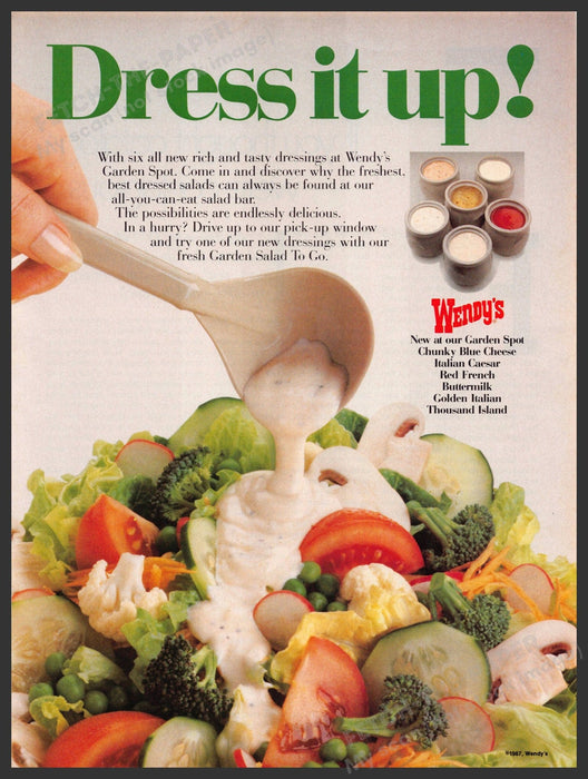 Wendy's 1980s Magazine Print Advertisement 1987 Salad "Dress it up!" Wendy's