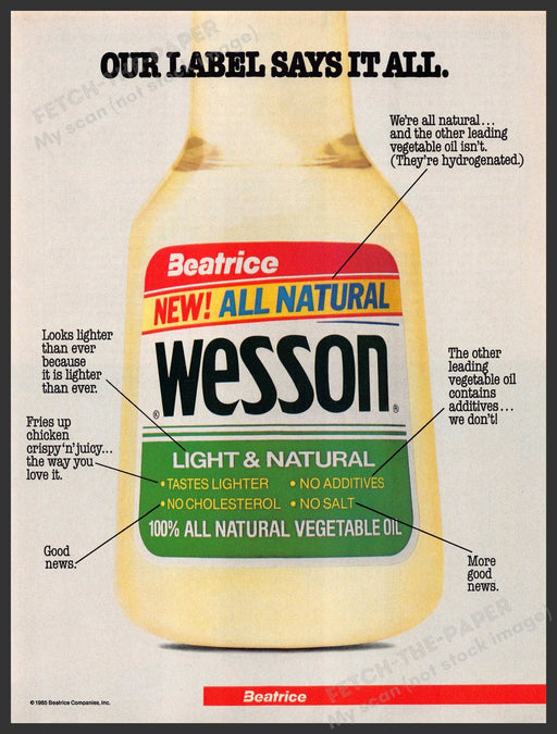 Wesson 1980s Magazine Print Advertisement 1985 Vegetable Oil Wesson