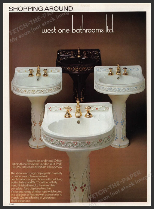 West One Bathrooms The Victoriana Sinks 1980s Print Advertisement Ad 1982 UK Fetch the Paper!