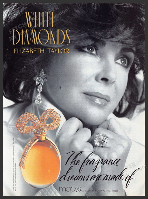 White Diamonds Elizabeth Taylor Fragrance 1990s Print Advertisement Ad 1992 Fetch the Paper!