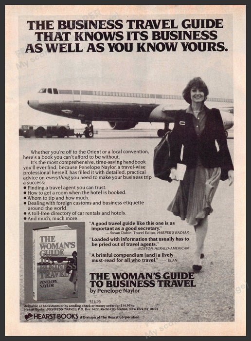 Woman's Guide to Business Travel 1980s Print Advertisement 1982 Penelope Naylor Fetch-the-Paper
