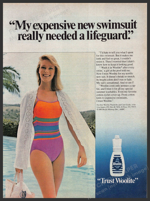 Woolite 1980s Print Advertisement 1981 Woman Swimsuit Woolite