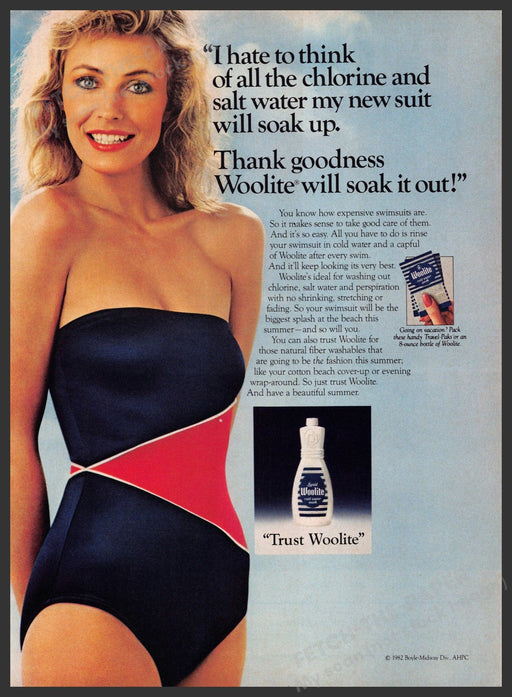 Woolite Detergent 1980s Print Advertisement 1983 Girl Swimsuit Soak Swimwear Fetch-the-Paper