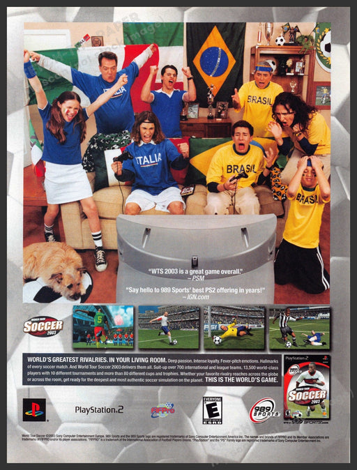 World Tour Soccer 2000s Video Game Print Advertisement 2003 Italia Brasil Fetch-the-Paper