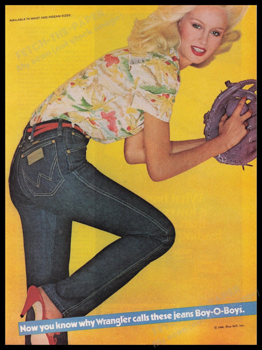 Wrangler Jeans Boy-O-Boys 1980s Print Advertisement Ad 1980 Pitching Baseball Fetch the Paper!