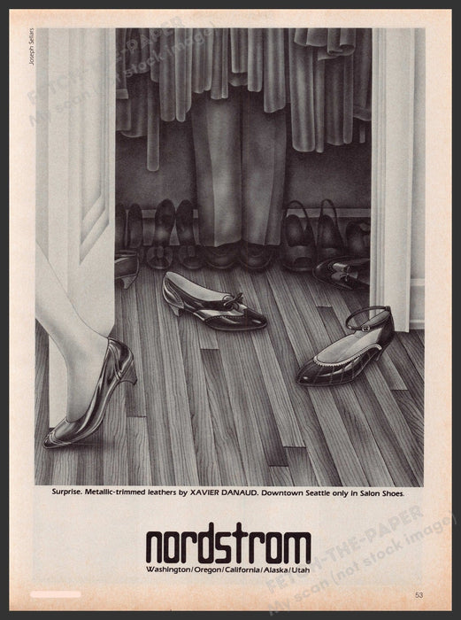 Xavier Danaud Metallic Leather Shoes 1980s Print Advertisement Ad 1981 Nordstrom Fetch the Paper!