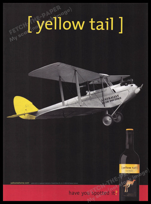 Yellow Tail 2000s Print Advertisement Ad 2005 Biplane Airplane Fetch the Paper!