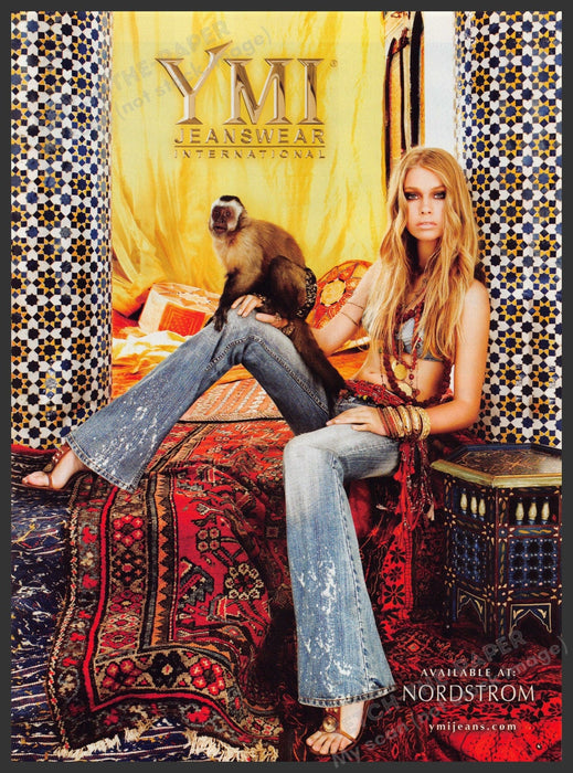 YMI Jeanswear Clothing 2000s Print Advertisement Ad 2006 Legs Capuchin Monkey Fetch the Paper!