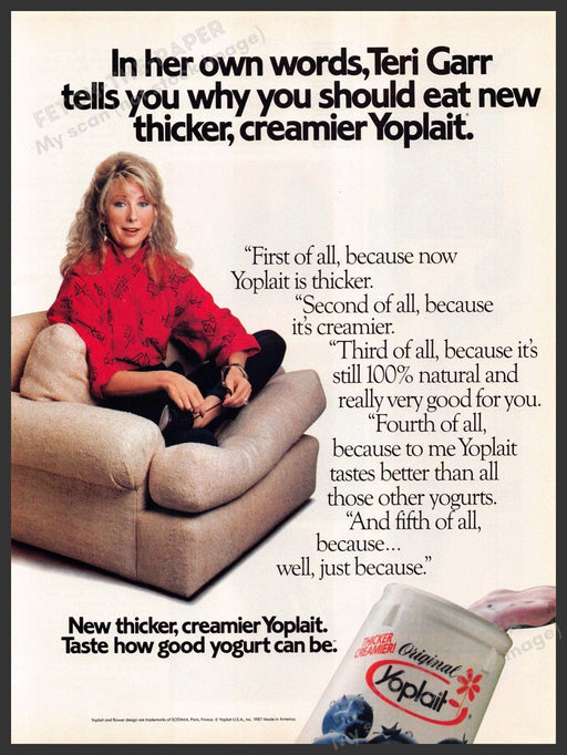 Yoplait 1980s Magazine Print Advertisement 1987 Teri Garr Yoplait