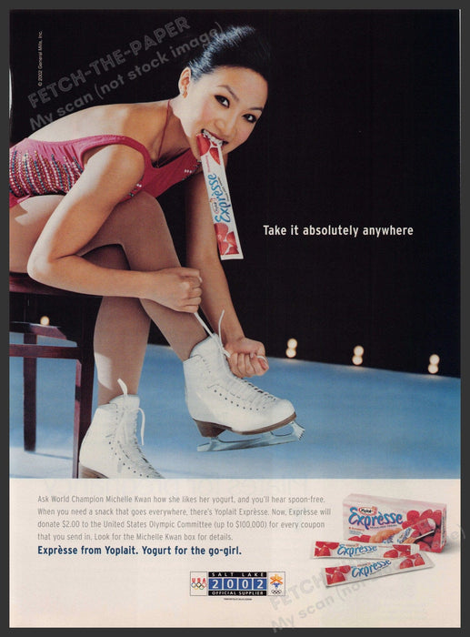 Yoplait Expresse Michelle Kwan Ice Skater 2000s Print Advertisement 2002 Fetch-the-Paper