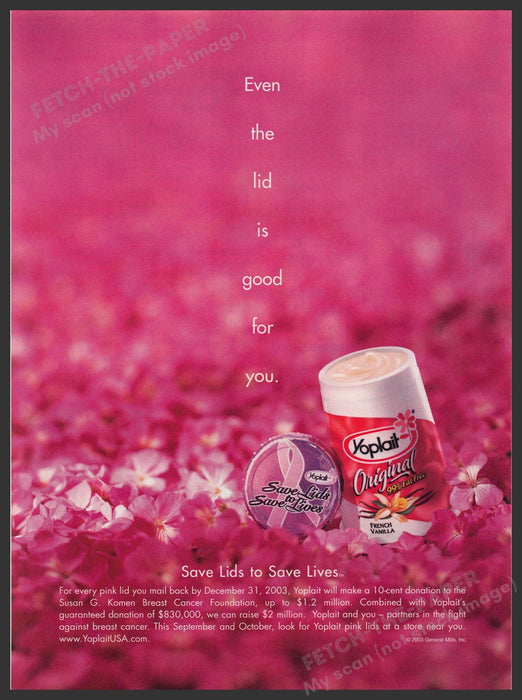 Yoplait Yogurt Breast Cancer Awareness 2000s Print Advertisement 2003 Pink Fetch-the-Paper