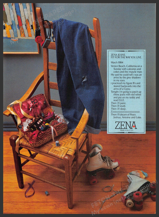 Zena Jeans 1980s Magazine Print Advertisement 1984 Roller Skate The Way you Live Zena Jeans