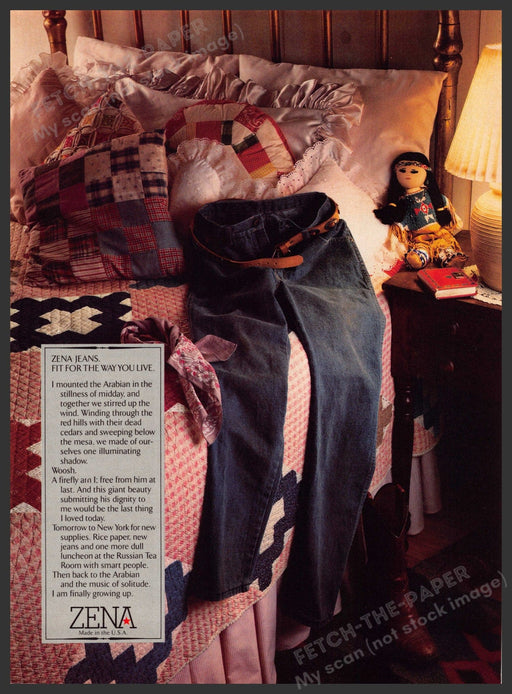 Zena Jeans 1980s Magazine Print Advertisement 1984 Thrown on Teenager's Bed Fetch-the-Paper