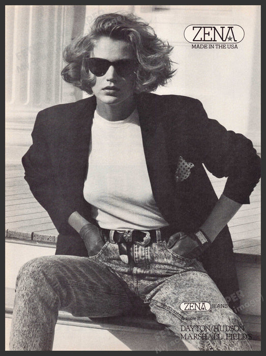 Zena Jeans 1980s Magazine Print Advertisement 1987 Stonewash Sitting Zena