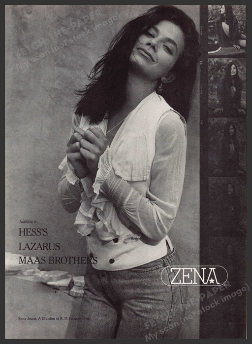 Zena Jeans 1980s Magazine Print Advertisement 1989 Black & White Curves Model Zena Jeans