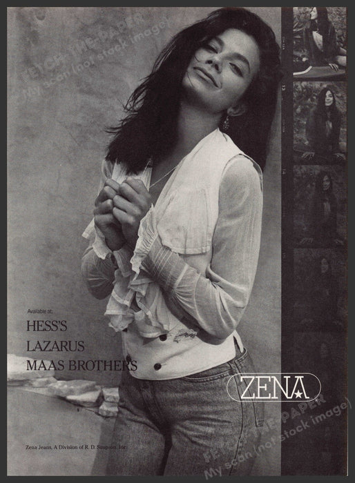 Zena Jeans 1980s Magazine Print Advertisement 1989 Black & White Curves Model Zena Jeans