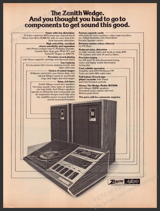 Zenith Wedge Model JR596W 1970s Print Advertisement Ad 1977 Fetch-the-Paper